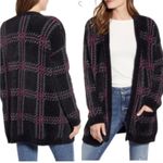 1. State  black red plaid fuzzy open cardigan long sweater L Photo 3