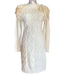 Eliza J  Size XS Ivory Fringe Shoulder Cable Knit Sweater Dress Boho Cowgirl Photo 1