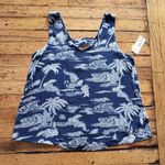 a.n.a . Oasis Convo Navy Flamingo, Palm Tree, and Wave Print V-Neck Tank Size Med Photo 0