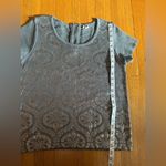 Anthropologie Moth by Grey Cotton Sweater with Silver Appliqué Baroque Design, S Photo 2