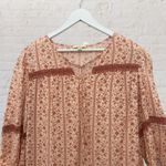 🌸 Boho Peasant Blouse M Floral Crochet Lace Tie Neck 3/4 Sleeve Festival 🌻 Orange Size M Photo 9