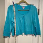 Lilly Pulitzer Size L Aqua Blue 3/4 Sleeve Cropped Cotton Knit Button Cardigan Photo 8