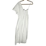 J.Crew White Smocked One-Shoulder Dress 100% Cotton Poplin Midi Dress Size Large Photo 2
