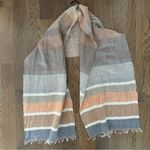 Schneiders Salzburg Color Blocked Striped 100% Linen Scarf Cream, Blue, Orange Blue Photo 8