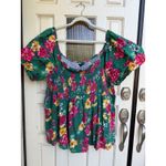 Torrid  Babydoll Smocked Bodice Puff Sleeve Top Floral Green‎ Size 4X Photo 1
