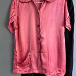 Vintage Charmode Sears 2 Piece Pink Black Satin Women's Pajama Set Photo 0