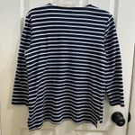 Rafaella  Nautical Sailing Navy Striped Lace-up Neckline 3/4 Sleeve Top Coastal Photo 1