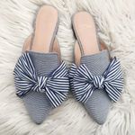 J. CREW | Bow Tie Stripe Blue White Mules Flats Slides Preppy Fabric | Size 7 Photo 1
