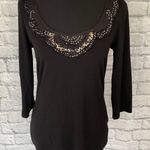 White House | Black Market scoopneck Longsleeve ruffle front top black M Photo 0