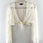 Kendall + Kylie Lace Ruffle Trim Cropped Tie Front Cardigan Ivory Medium Photo 1