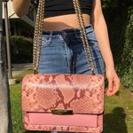 Michael Kors New with Tag Jade Large Gusset Shell Pink Snake Print Shoulder Bag Photo 6