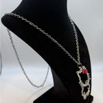Hello Kitty Rhinestone  Pendant Necklace with Red Bow and Silver Chain Photo 1