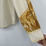 Rye Grass Boho Linen Blend Top Western Paisley Print Beige Mustard Yellow Size S Photo 3