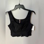 Free People  Sally Corset Buttondown Scoop Neck Sleeveless Black Tank Crop Top Sm Photo 6
