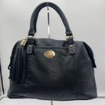 Tommy Hilfiger Black Leather Satchel Purse Shoulder Bag Tassel Gold Hardware Photo 0