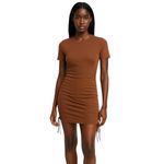 ZARA  Brown Ribbed Knit Short Sleeve Side Ruched Tie Mini Bodycon Dress Size S Photo 2