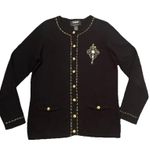 VTG 80's Studio Joy Women's Black Cardigan Beaded Jewel Trim Gold Buttons Size S Photo 0
