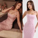 House Of CB  S D-DD plus cu Ophelle Pink Jacquard Lace Up Bodycon Midi Dress NWOT Photo 2