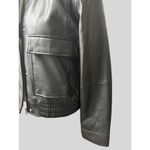 French Connection  Vegan Leather Bomber Jacket Shearling Collar Snap Closure Photo 2