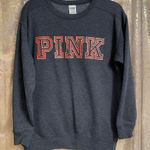 PINK - Victoria's Secret  Dark Heather Gray Red Holiday Logo Crewneck Sweater XS Photo 0