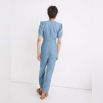 Madewell  Blue Denim Jumpsuit Cotton Blend size 0 Puff Sleeve Button Front Photo 1