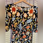 BCBG MAXAZRIA | Navy Blue Woodblock Women's Floral Kimono Dress, Size XS Photo 1