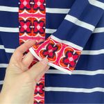 Eliza J  Navy Blue Striped Floral Print 3/4 Sleeve Shift Mini Dress Womens 6 Red Photo 5