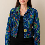 Vintage Butterfly Jean Jacket Multicolor Colorful Women's Jacket crop Blue Size M Photo 0