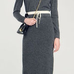 Sandro  Long Double Waistband Gray Wool‎ Cashmere Blend Midi Skirt Size 38 Photo 0