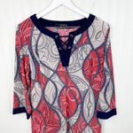 Sangria Women's Lace Up Neckline Puff Print Shift Dress Terra Cotta Blue Size 12 Photo 3