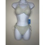 Cupshe  Striped Green White Bikini Set Criss Cross Tie‎ String Swimsuit Summer S Photo 2