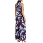 Eliza J  Print Tie Waist Wide Leg Jumpsuit 4 Floral‎ Purple Burgundy High Neck Photo 1