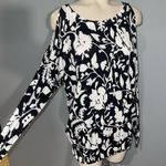 Inc international  Concepts Cold-Shoulder Black White Floral top Sweater large Photo 4