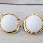 Vintage Clip On Earrings Large White with Gold Tone Photo 1