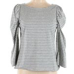 Rebecca Taylor  La Vie Grey & White Stripe Cotton Puff Sleeve Blouse Size Large L Photo 0