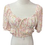 Elodie Floral Print Short Sleeve Scoop Neck Rayon Cropped Top Size Medium NWT Photo 1