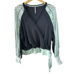 Free People  Auxton Mixed Print Wrap Top Black/Mint Floral Size Medium Photo 3