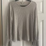 Lucky Brand  Womens Medium Gray‎ Ribbed Pullover Bell Tie Sleeve Top Photo 0
