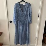 Mac Duggal  Beaded Kimono Sleeve V-Neck Dress Periwinkle 14 NWT Black Tie Formal Photo 3