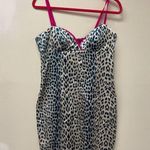 Boston Proper  White Navy Cheetah Print BodyCon 100% Silk Mini Dress SZ 8 Photo 1