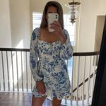 Reformation | Cammi Floral Long-Sleeve Mini Dress in Corsica Blue Photo 2