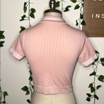 Aura  3 Button Up Collared Stretchy Short Sleeve Top Photo 2