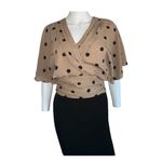 Ny Collection 7th Ave NY & Company Beige with black polka dots short sleeve wrap blouse​​ Photo 4