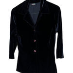 Eye Candy  Black Vintage Velvet 3/4‎ Sleeve Classic Chic Button Front Blouse M Photo 0