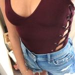 Forever 21 Burgundy Side Lace Up Bodysuit Photo 0