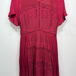 Doe & Rae Burgundy Party Dress Lace Inlay Flutter Sleeve Whimsigoth Fairy Small Photo 0