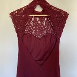 Lulus burgundy maxi formal dress lace halter top neckline open back detail Photo 4