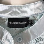 Pretty Little Thing Womens Blouse Top Button Down Lace Satin Sheer Light Blue 4 Photo 2