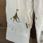 Jane and Delancey  White Novelty Giraffe Print‎ Button Down Tunic Top Medium Photo 2