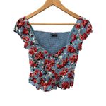 ZARA  Smocked‎ Back Floral Cropped Top Red & Blue Size Small Photo 2